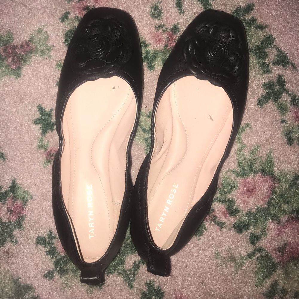 Taryn rose black flats with rose